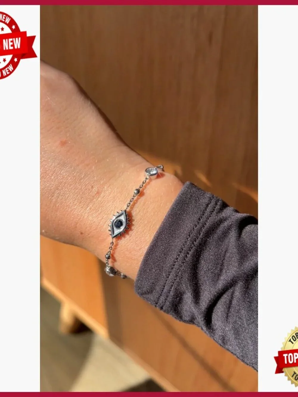 Evil Eye Link Bracelet Protective Stainless Silver Adjustable Chain